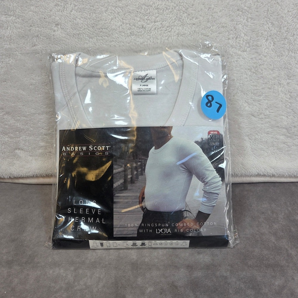 Andrew Scott Mens Thermal Crew Neck Long Sleeve Top White XL 100% Cotton 77100